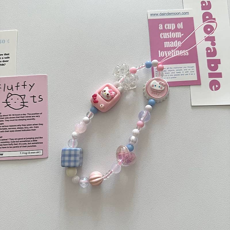 Cute Kitty Bow Charm Strap - Pink KT02