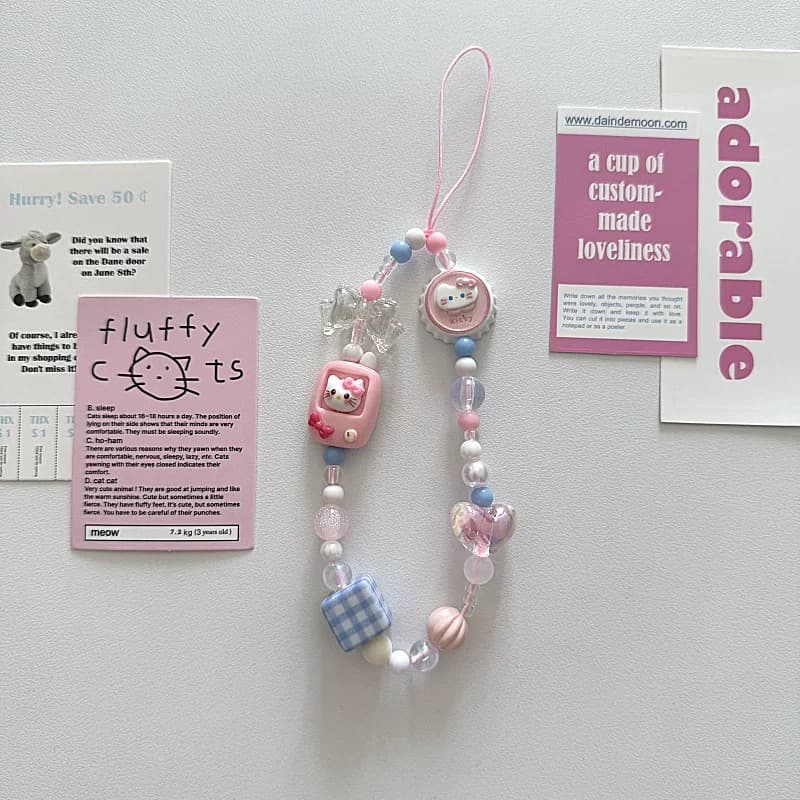 Cute Kitty Bow Charm Strap - Pink KT02