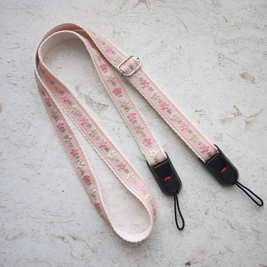 Pink Embroidered Camera & Bag Strap