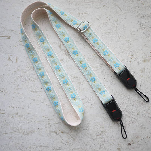 Blue Embroidered Camera & Bag Strap